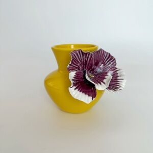 Retired Anthropologie Orchid Flower Appliqué Yellow Purple Bud Vase Pansy Bloom